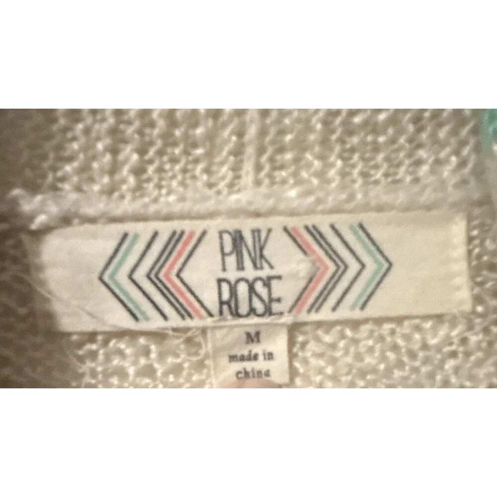 PNK ROSE Women's Beige/Green Striped Open Front Long Sleeve Knit Cardigan M